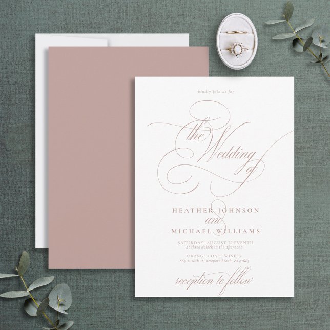 Delikat Dusty Ro Modern Calligraphy Classic Inbjudningar (Skapare uppladdad)