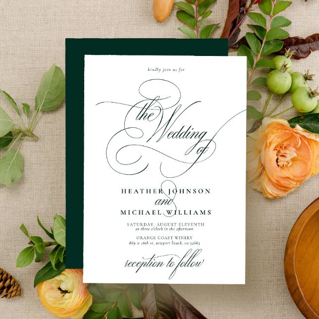 Delikat Emerald Grönt Modern Calligraphy Classic Inbjudningar (Skapare uppladdad)