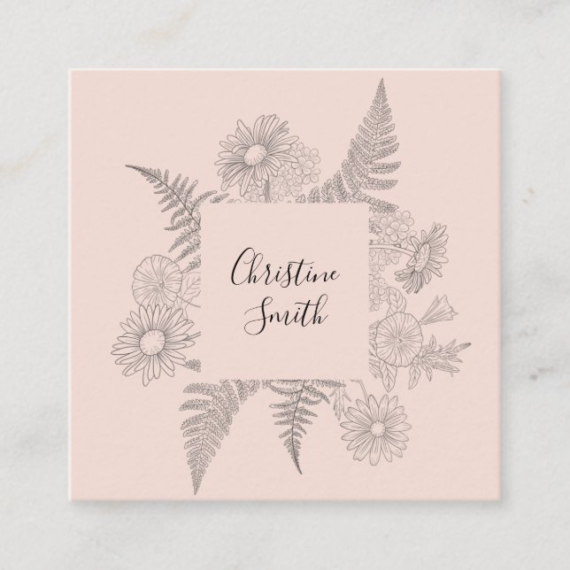 Delikat enkel  Rosa botanisk Blommigt Fyrkantigt Visitkort (Framsida)
