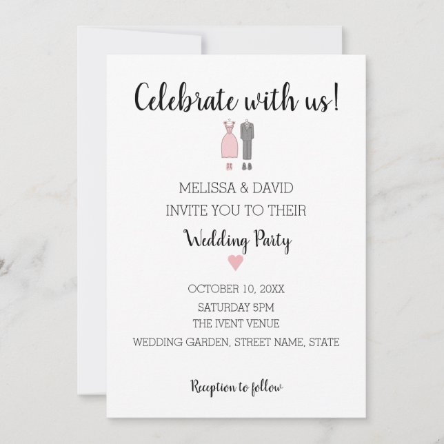 Delikat enkelt Bride och Groom Bröllop Inbjudningar (Framsida)