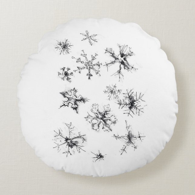 Delikat Fallande Snöflingor Rund Kudde (Framsidan)