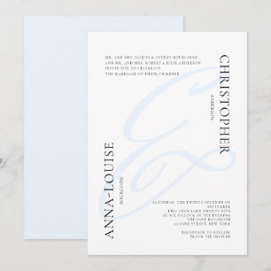 Delikat Forme Blue Calligraphy Ampersand Bröllop Inbjudningar