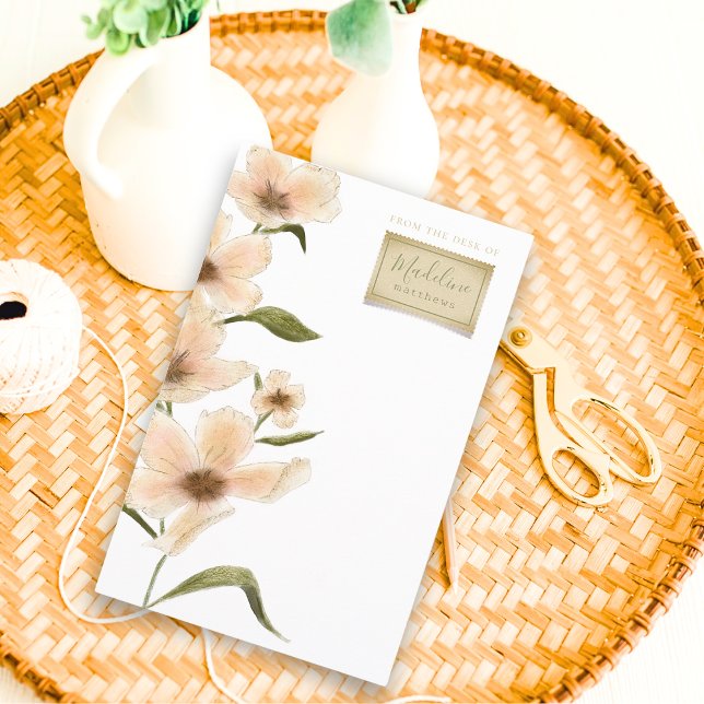 Delikat Garden Blommigt Monogram Stationery Papper (Shabby Chic monogram name wildflower vintage floral stamp stationery paper with script typography)