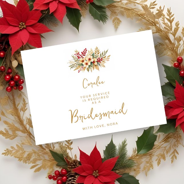 Delikat Glam-jul-Blommigten Guld Bridesmaid (Delicate Glam Christmas Floral Gold Bridesmaid
Delicate Glam Christmas Floral Bouquet Proposals Card)
