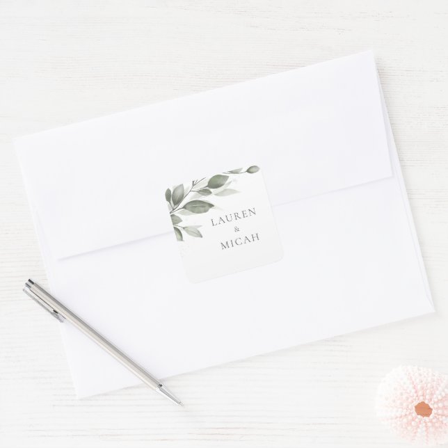 Delikat Greenery Bröllop Sticker Fyrkantigt Klistermärke (Kuvert)