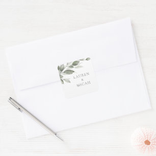 Delikat Greenery Bröllop Sticker Fyrkantigt Klistermärke