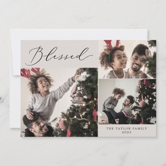 Delikat Greige Blad 4 fotojul Julkort (Framsida)