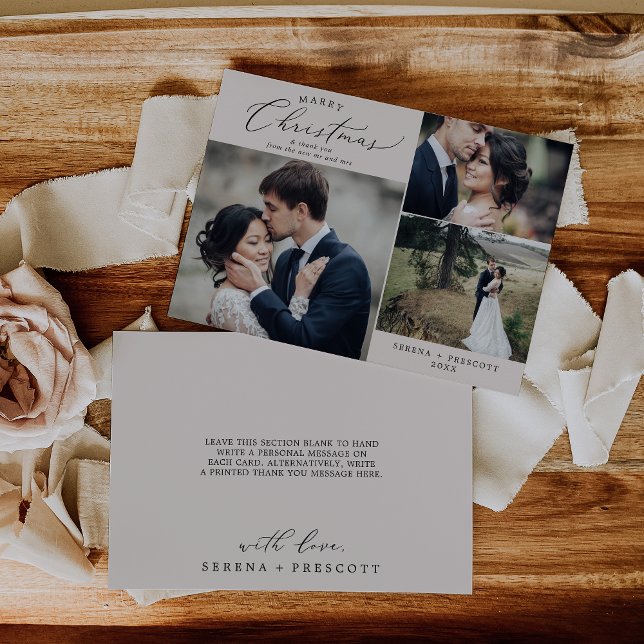 Delikat Greige Marry-julen Bröllop Tack Julkort (Skapare uppladdad)