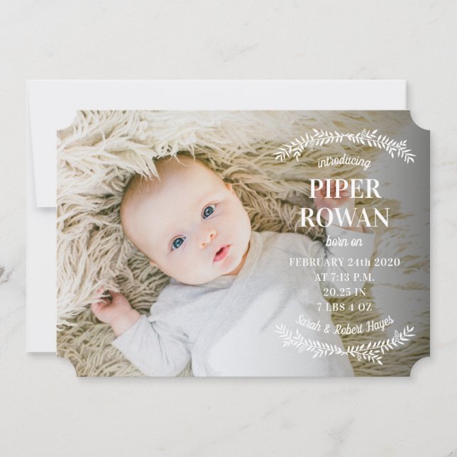 Delikat Gren Phot Birth Notice Meddelande (Framsida)