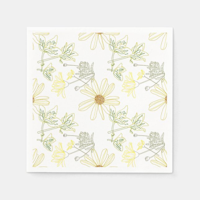 Delikat gula blommor och löv pappersservett (Framsidan)