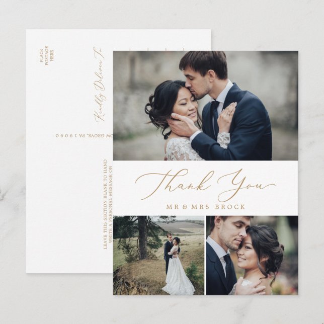 Delikat Guld 3 Photo Collage Tack Vykort (Fram/baksida)