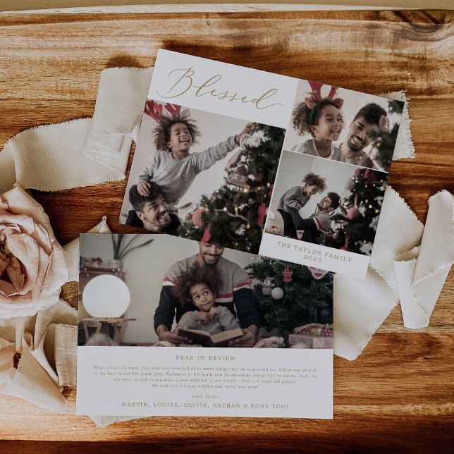 Delikat Guld Blankt 4 fotojulklapp Julkort (Skapare uppladdad)