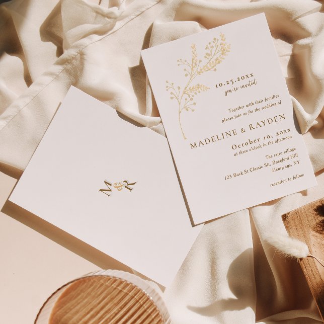 Delikat Guld botaniskt monogrammed Bröllop Inbjudningar (Skapare uppladdad)