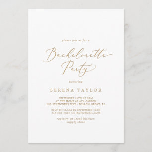 Delikat Guld Calligraphy Bachelorette Party Inbjudningar