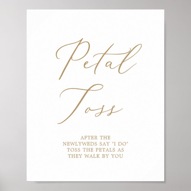 Delikat Guld Calligraphy Bröllop Petal Toss Poster (Framsidan)