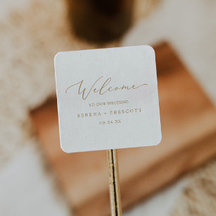 Delikat Guld Calligraphy Bröllop Välkommen Fyrkantigt Klistermärke