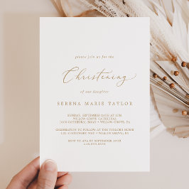 Delikat Guld Calligraphy Christening Inbjudningar