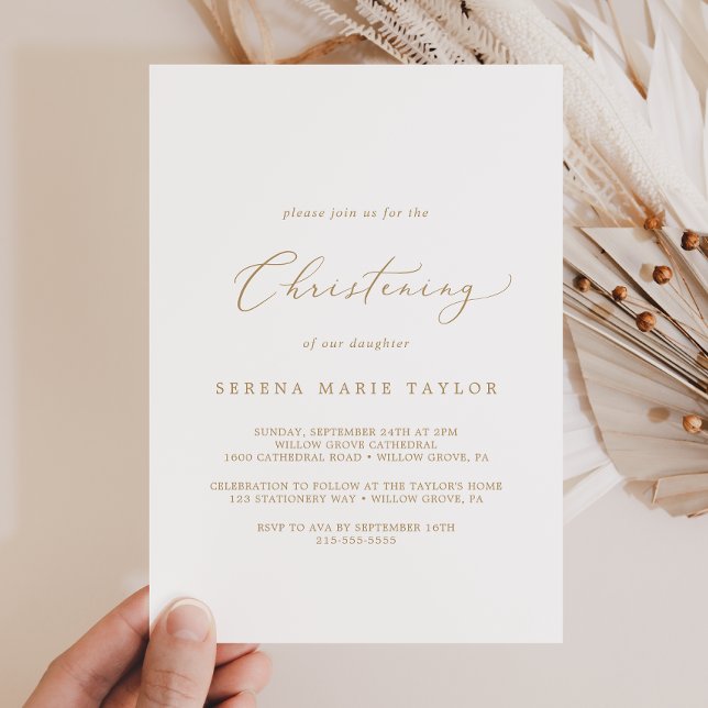 Delikat Guld Calligraphy Christening Inbjudningar (Skapare uppladdad)