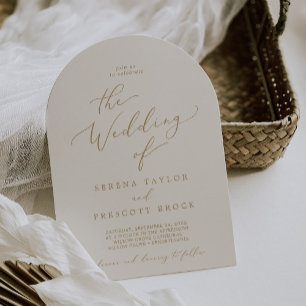 Delikat Guld Calligraphy Cream Boho Arch Bröllop Inbjudningar