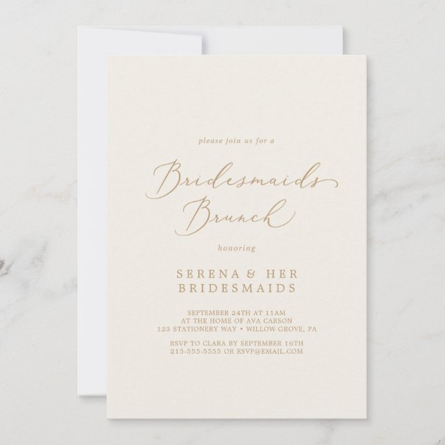 Delikat Guld Calligraphy Cream Bridesmaids Brunch Inbjudningar (Framsida)