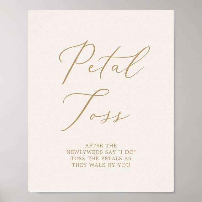 Delikat Guld Calligraphy Cream Bröllop Petal Toss Poster (Framsidan)