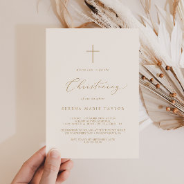 Delikat Guld Calligraphy Cream Kor Christening Inbjudningar