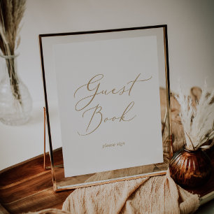 Delikat Guld Calligraphy Guest Bok-tecken Poster