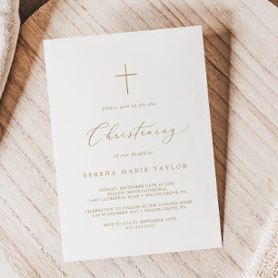 Delikat Guld Calligraphy Kor Christening Inbjudningar