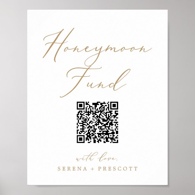 Delikat Guld Calligraphy QR Code Honeymoon Fund Poster (Framsidan)