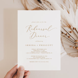 Delikat Guld Calligraphy Rehearsal Dinner Inbjudningar