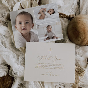 Delikat Guld Cream 3 Photo Boho Kor Baptism Tack Kort