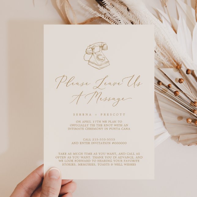 Delikat Guld Cream Bröllop Lämnar oss ett budskap Inbjudningar (Delicate Gold Cream Wedding Leave Us A Message Invitation)