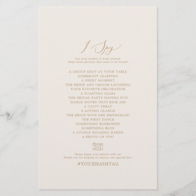 Delikat Guld Cream I Spy Photo Scavenger Hunt Flygblad (Framsidan)