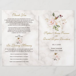 Delikat  Guld Flowers Marble Bröllopsprogram