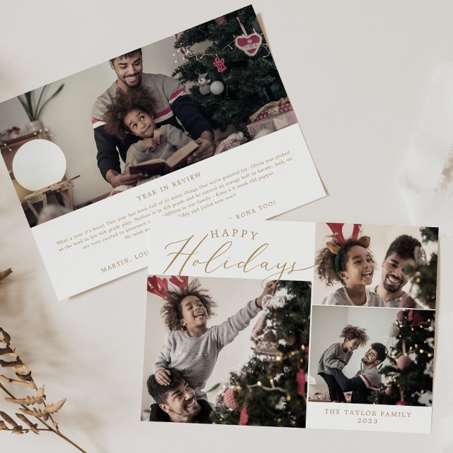 Delikat Guld Glad helg 4 fotonyhetsbrev Julkort (Skapare uppladdad)