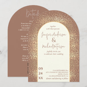 Delikat guld konetti mocha-mus i ett inbjudningar