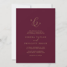 Delikat Guld och Burgundy Formell Monogram Bröllop