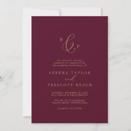 Delikat Guld och Burgundy Formell Monogram Bröllop Inbjudningar
