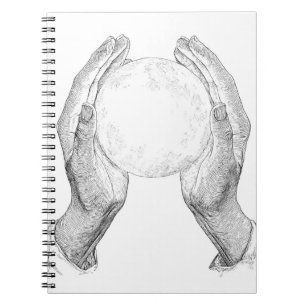 Delikat Händer Holding Måne Sketch Anteckningsbok