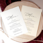 Delikat kalligrafi Modern Romantic Bröllop Meny<br><div class="desc">Den här bröllop-menyn 5x7 har elegant handritad kalligrafi och en ren layout,  med extra-utrymme överst - perfekt för att bifoga anpassningsbar gäst namn bricka. Ett vackert sätt att anpassa varje ställe-inställning när du visar måltid.</div>