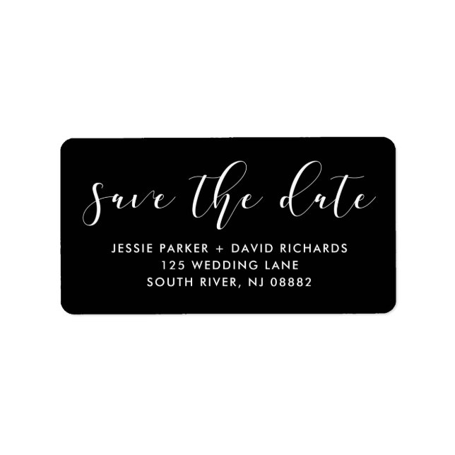 Delikat Kärlek | Kalligrafi på svart Spara datum Adressetikett (Framsidan)