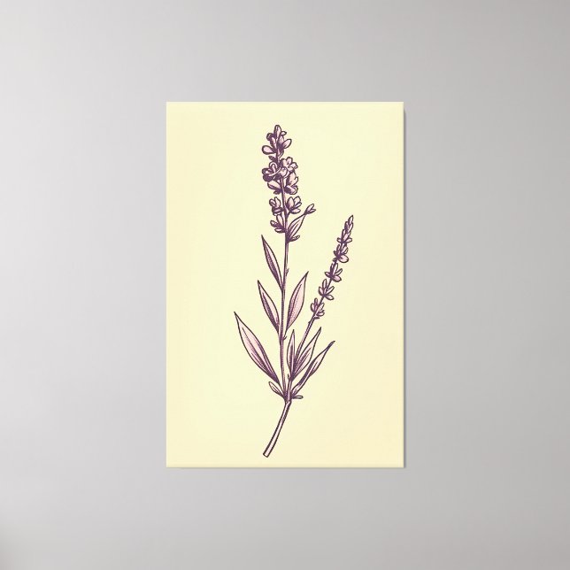 Delikat Lavender Sprig på Cream BackDrop Canvastryck (Framsida)