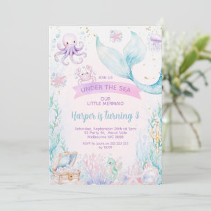 Delikat Lila Blue Photo Little Sjöjungfru Birday Inbjudningar