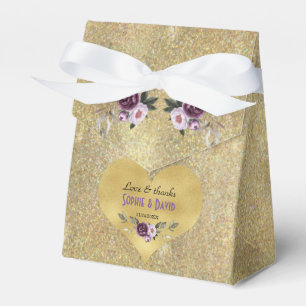 Delikat Lila Rosa Flowers Guld Glitter Bröllop Presentaskar