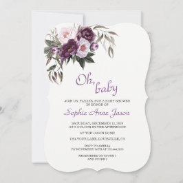Delikat Lila Rosa Peony Flowers Baby Shower Inbjudningar