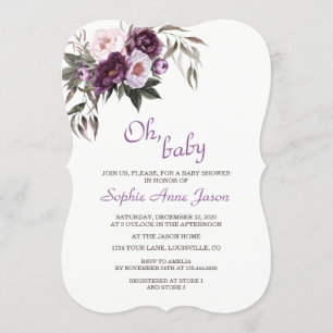 Delikat Lila Rosa Peony Flowers Baby Shower Inbjudningar