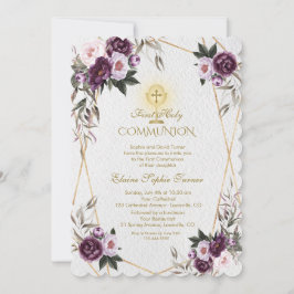 Delikat Lila Rosa Peony Flowers Heliga Communion Inbjudningar