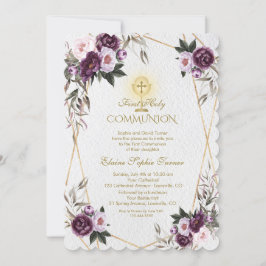 Delikat Lila Rosa Peony Flowers Heliga Communion Inbjudningar