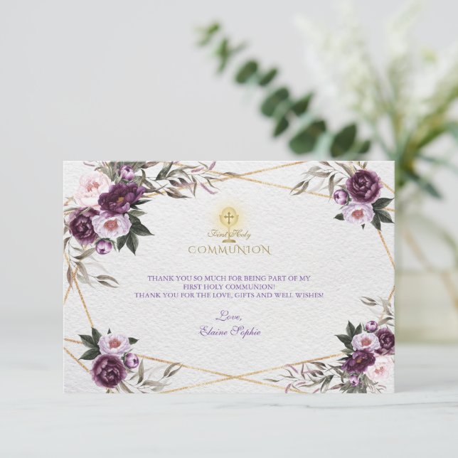Delikat Lila Rosa Peony Flowers Heliga Communion Tack Kort (Stående Fram)