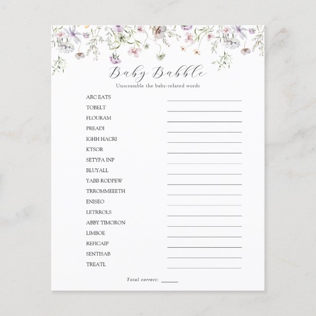 Delikat Lila Wildblomme Baby Babble Scramble (Framsida)